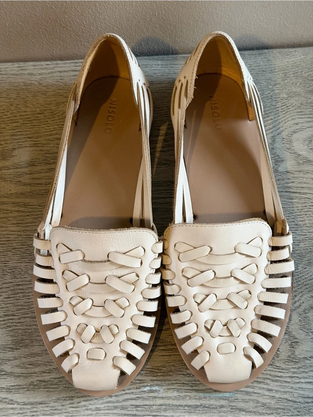 Nisolo Cream Leather Woven Huarache Loafers
